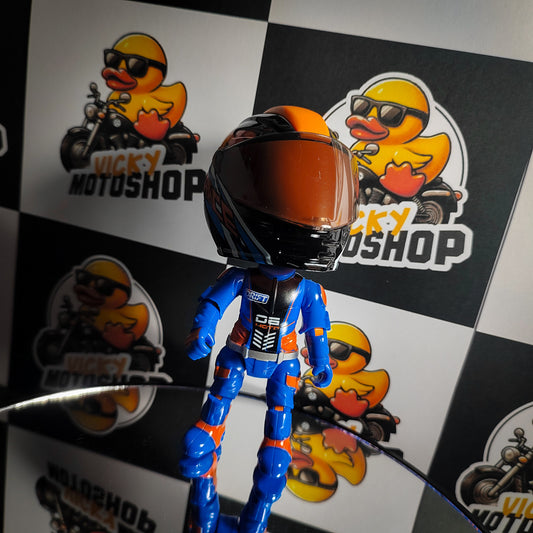Muñeco Biker azul convertible en casco